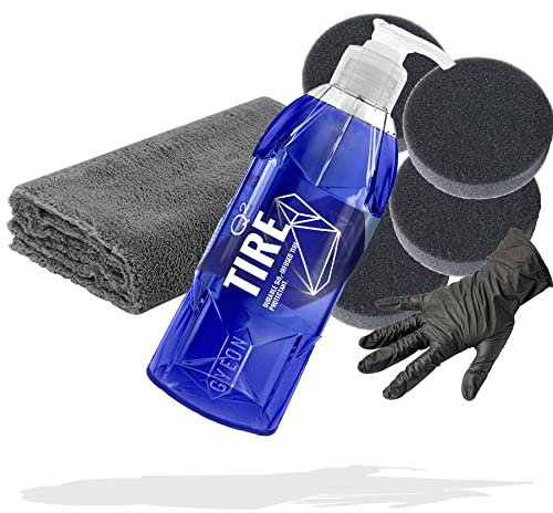 detailmate Däckvårdsset: GYEON Q² däck däcktätning 400 ml Edgeless Superflausch 550 GSM 40 x 40 cm grå applikatorplatta, antracit, Ø 90/22 mm gummihandskar – latexfri – nitril