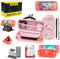 Switch Lite Zubehör-Set, Set mit Tragetasche, TPU-Schutzhülle mit Displayschutzfolie, Ladestation, Spielkarten-Hülle, USB-Kabel, Eingabestift, Daumengriffkappen für Nintendo Switch Lite (Rosa)