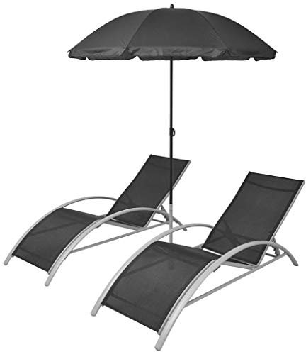 Leepesx Sonnenliegen mit Schirm, Gartenliege, Liegestuhl, Sonneninsel Outdoor, Sonnenstuhl, Gartenmöbel, Bäderliege, Relaxliege, Aluminium Schwarz