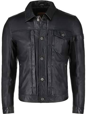 SHOP OF JACKETS LIMITED Herren-Trucker-Jacke, weiches Leder, Schwarz , XXL