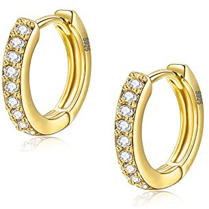 Silber Creolen für Frauen - 925 Sterling Silber mit Zirkonia, Gelbgold/Weißgold/Rosegold/vergoldet Gun Black Sleeper Knorpel Creolen (8/10/12mm)