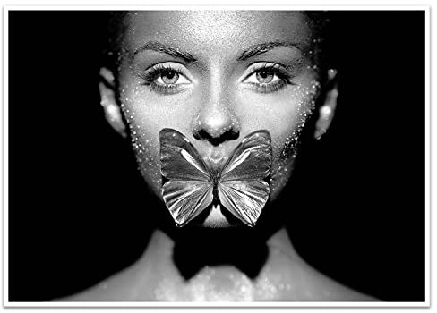 wandmotiv24 Poster als Wanddeko, Größe Din A4, Frau, Lippen, Schmetterling, Moderne Wanddeko, Wandbilder, Deko, Bild M0284