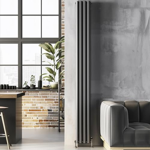 Go Bathrooms Vertical Radiator 1800 x 235 Grey Oval Double Column Panel Central Heating Radiator Bathroom Radiator Grey Vertical Kitchen Radiator