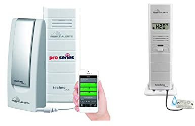 Technoline MA 10120 + Gateway Temperaturüberwachung, Weiß, 3,2x1,7x8,7 cm & Mobile Alerts MA 10350 3 in 1 - Thermo-Hygrosensor und Wasserdetektor in einem, weiß, 5,5 x 3 x 5,5 cm