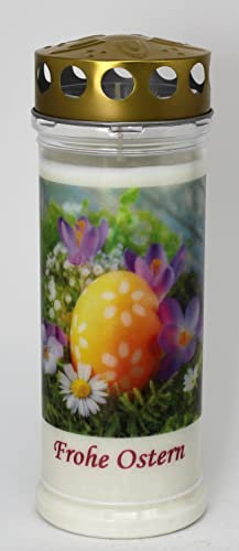Kerzen Junglas - Grabkerze Ostern mit 7 Tagen Brenndauer, (3873), schöne Grablichter mit Motiv, Grabkerzen mit Deckel, Grabschmuck wetterfest, Trauerkerzen mit Spruch, Friedhofskerzen