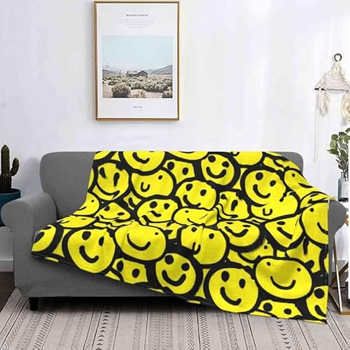loyaltyer Decke 150x200 cm Gelber Smiley Kuschelige Wolldecke Flauschig Weich Warm Plüsch Wohndecke 3D Tagesdecke Decke für Bett Dicke Decke Sofa Wohndecke Geschenke für Frauen Männer (150X200 cm)