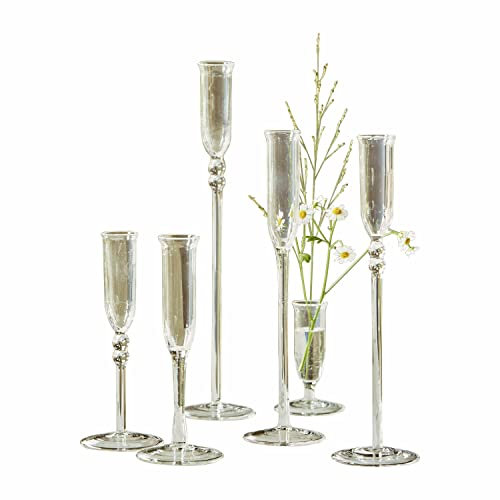 Loberon Kerzenständer 6er Set Rezay, außergewöhnliches Design, erinnern an Sektgläser, unterschiedliche Größen, Dekoration, Kerzenhalter, Tischdeko, Glas, klar