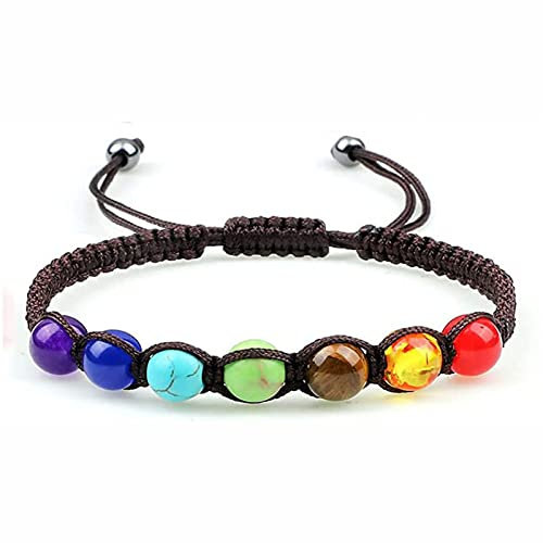Natural Stone Beads Bracelets for Women Men Rope Braided Chakra Bracelets Indian Yoga Bracelet Women's Health Stone Bead Jewelry,Brown