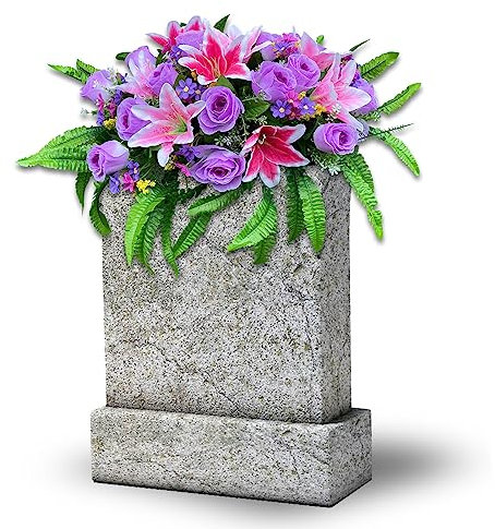 GRPFS Grabblumen für Friedhof, künstliche Sattelblumen für Grabstein, Outdoor-Grabdekorationen, nicht blutende Farben und einfache Montage