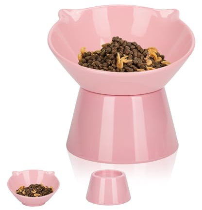Katzennapf,Futternapf Katze,Katzennapf Erhöht mit 15° Neigung Fressnapf Katze,Anti-Erbrechen Katzennäpfe für Futter und Wasser,Rosa