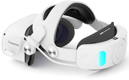 TRANSNOVO Kopfgurt kompatibel mit Oculus Quest 2, 6000 mAh Akku VR-Zubehör für Meta Quest 2, einziehbare EIN-Knopf-Einstellung, LED-Display und RGB-Atemlichter, PU-Schwammpolster