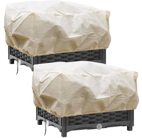 Hydrogarden Winterschutz für Blumenkästen, Winterschutz Balkonpflanzen, Winterschutz Kübelpflanzensack, Frostschutz Hauben mit Kordelzug Schützt Blumen in Balkonkästen -Beige, 2 Stücke