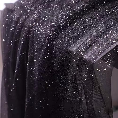 50cm x 150cm Soft Glitzer Tüllstoff Netzstoff zum Nähen, Bling Tüll Mash Stoffe Dekostoff für DIY Basteln Bekleidung Tüllrock Hochzeitskleid Schleier Vorhänge Tischdecken Hochzeit Party Deko,Schwarz