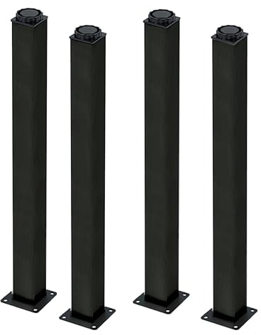 AZERODESIGN - Lot de 4 Pieds Carrés Pour Tables et Meubles - 60 x 60 mm - Réglables - Noir Mat - Longueurs : 71 cm, 83 cm et 87 cm (83 cm, Noir)