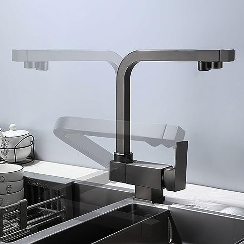 XJTNLB Grifo Giratorio Grifo Abatible Osmosis Grifo de Cocina Tres Vias Osmosis con Abatible Dos Salidas Grifo de Cocina para Agua Potable,Negro
