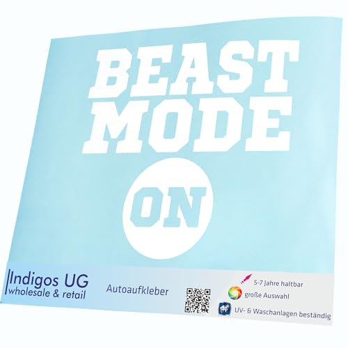 INDIGOS UG Auto Aufkleber Auto - 400x343 mm - Beast Mode on - weiß - Selbstklebender Sticker für Auto, Fenster, Bus oder LKW