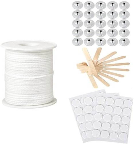Kerzendocht 61m Kerzen Docht Set Natürlichen Kerzendochte für Kerzen Selber Machen Set mit Dochtaufkleber Dochthalter Kerzendocht Kaufen Zubehör Candle Wick Dochte für Kerzen Gießen Basteln