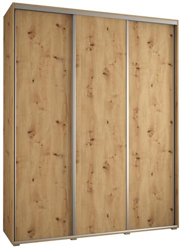 MEBLE KRYSPOL Davos 1 190 Schlafzimmerschrank mit DREI Schiebetüren - Moderner Kleiderschrank mit Kleiderstange und Regalen - 235,2x190x60 cm - Artisan Artisan Silber