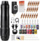 HAWINK Tattoo Maschine Set Tattoo Kit mit 1600mAh Akku 20PCS Tattoo Nadeln 14 Tattoo Farbe Komplette Tattoo Zubehör EM155TI201EN02-1