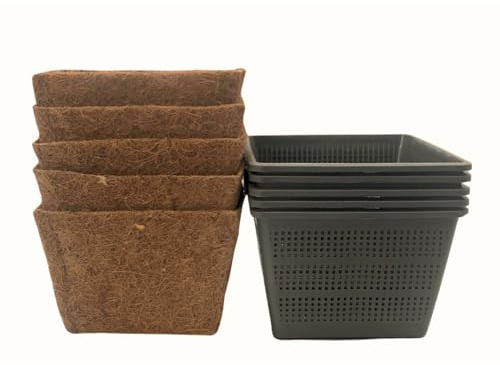 Iflo Flexibel gestaltbare Pflanzkörbe (18 x 18 x 12 cm) für Gartenteiche: mit und ohne Kokos-Einlegematte erhältlich. Ideal für Seerosen und andere Teichpflanzen (5 Pflanzkörbe mit Einlegematten)