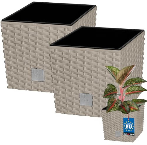 KOTARBAU® Set di 2 vasi da fiori da 6,8 l, altezza: 20 cm, in plastica, con vaso interno, set di vasi per piante in rattan per interni ed esterni