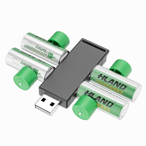 Lot de 4 piles AA rechargeables - 1900 mWh - 1500 cycles - 1,5 V NI-MH - Piles AA rechargeables simultanément via USB - Avec chargeur 4 en 1 (1,5 V AA)