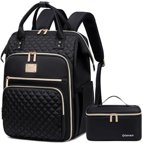 Otevan Sac à dos pour ordinateur portable pour femme, sac à dos de voyage avec port USB, sac à dos d'infirmière de grande capacité, Noir classique, Fit For 15.6 Inches Laptop / 12'' x 9'' x 17