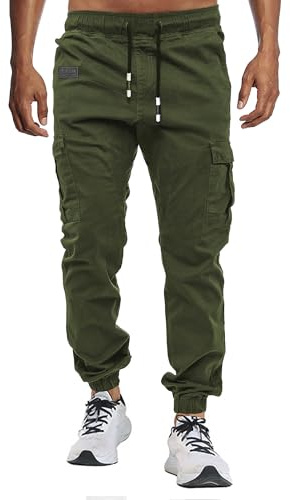 VMSUCIJ Mens Cargo Trousers Joggers for Men UK Work Trousers Outdoor Pants Cotton Chinos Regular Fit Multi-Pocket,Army Green 02,S
