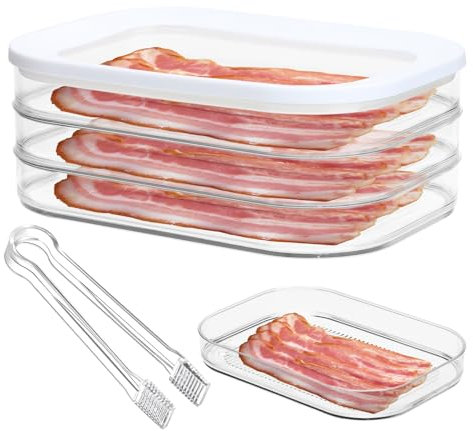 Qivine Aufschnittboxen für Kühlschrank, 3 Lagen Stapelbar Aufschnittdosen mit Clip, 22 x 16 x 9 cm Kunststoff Transparent Frischhaltedosen Wurst Aufbewahrungsbox für Käse, Fleisch