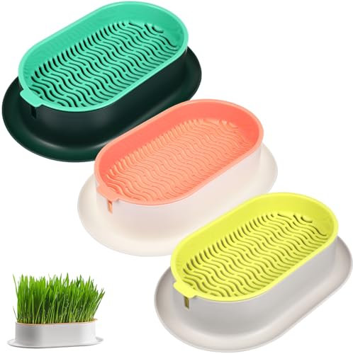 Katzengras Schale Katzengras Keimschale Set 3-Teilige Pflanzschalen Für Weizengras Und Katzenminze - Ideal Für Garten Und Kindergarten Bodenfreie Pflanzbox Sprossenturm für Katze