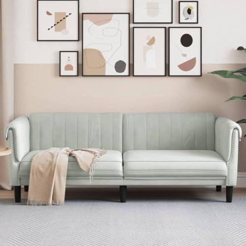 IKAYAA Sofa 3 Sitzer mit Kissen Chesterfield Sofas Chesterfield Couch 3er Sofa Chesterfield Sessel Samt Hellgrau