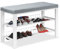 Relaxdays Schuhbank, Polsterbank mit Schuhablage, 2 Ebenen für Schuhe, HBT: 50,5 x 82 x 33 cm, Stoff & Metall, grau/weiß
