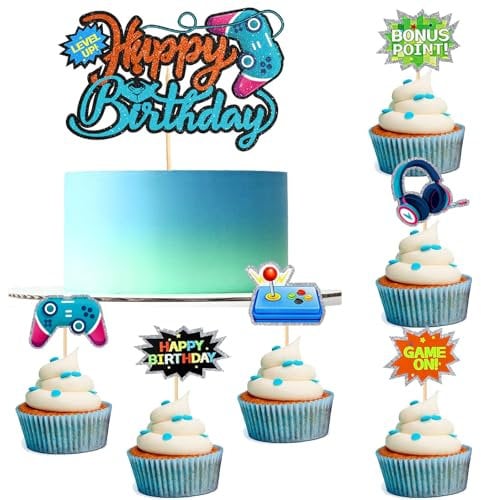 Minnhua 25 Stück Videospiel Tortendeko Geburtstag, 7 Stile Tortendeko Gaming, Spiel Torte Dekoration, Cupcake Topper Spielkonsole für Kindergeburtstag Spiel Thema Party Dekoration