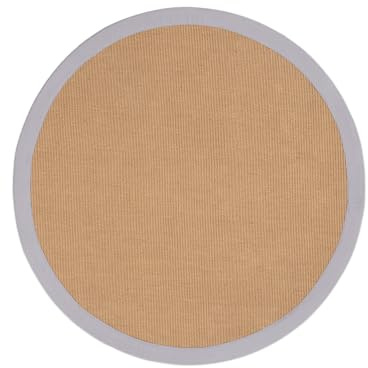 carpetfine Sisalteppich Naturfarbe Ø 60 cm handgewebt mit Bordüre aus Baumwolle in Hellgrau | Moderner Rutschfester Flachgewebe Teppich Uni aus Naturfasern für Wohnzimmer, Schlafzimmer