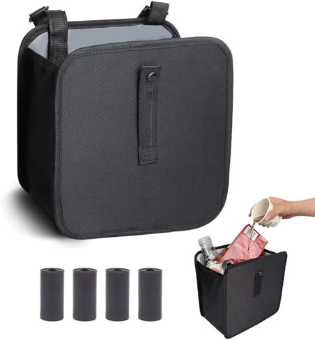 Car Bin with 4 Rolls of Garbage Bags, Waterproof and Leak-Proof Car Rubbish Bin, Collapsible Trash Can for Back of Car, Portable Car Trash Bin with Storage Pockets, Ideal for SUV, Truck, and Minivan