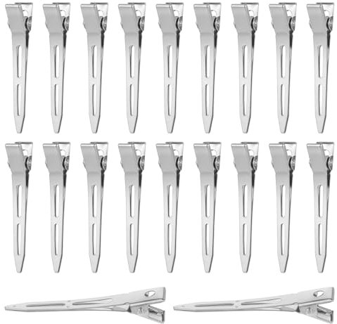 JIYIN 20 pinzas de pelo de pico de pato, pinzas de pelo plateadas de 5,5 cm, pinzas de cocodrilo de metal, clips de sección, clips de pelo de metal, suministros de peluquería (20 unidades)