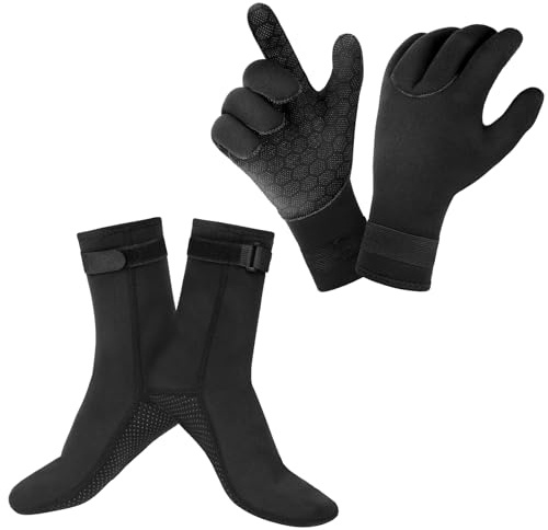 AUAUY Neopren Tauchhandschuhe, 3mm Warme Neoprenhandschuhe, Flexibel Schwimmhandschuhe mit Anti-Rutsch Partikeln, Erwachsene Fünf-Finger-Tauchhandschuhes für Open Water Swimming Surfing Tauchen
