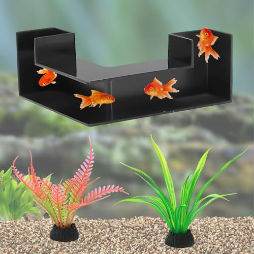 APOMOONS Aquarium Tunnel, Garnelen Aquarium Deko mit 2 Simulation von Aquarium Pflanzen, Eckornamente Garnelen Versteck, Aquarium Zubehör Deko, 12.5 X 12.5 X 5.7cm Aquarium Deko Höhle