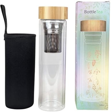 Coco Papaya Gourde en Verre avec Couvercle en Bambou - 500 ml | Double Paroi et Filtres à Infusion