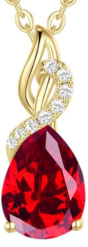 FANCIME Solide 14 Karat 585 Gelb Gold Anhänger Kette mit Tropfen Rubin und echt 0.28ct Diamant Geschenk Schmuck für Damen, 925 Silber Kette: 40 + 5 cm