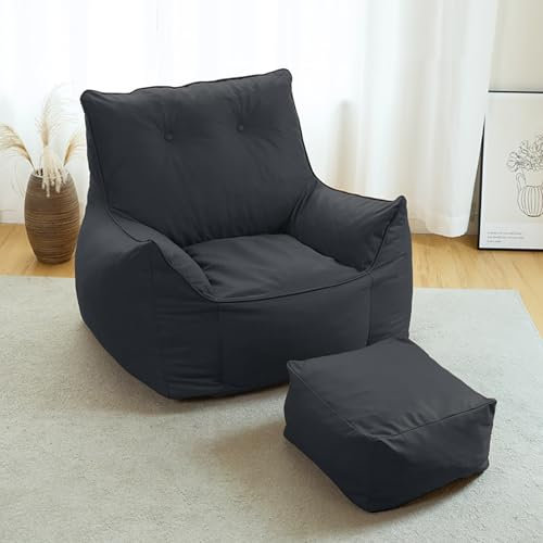 BDBLFLTZ Bean Bag Chair Giant High-Density Foam Filling Sofa,Compressed Foam Sofa with Foot Stool for Teens, Adults to Gaming, Reading and Watching TV Gray