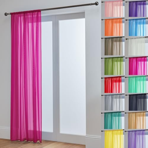 John Aird Lucy Voile Curtains - Rod Pocket Slot Top - Net Curtains - 1 Panel (Fuchsia, 58 Wide x 118 Drop)