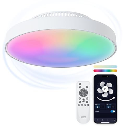 KSIX Mistral Ventilador de techo sin aspas con luz LED regulable RGBIC+CCT, 4.000 lm, Ø43,6 cm, 6 velocidades, Temporizador, App Tuya Smart