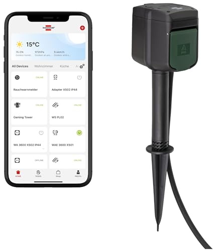 Brennenstuhl Connect WiFi Garten-Steckdose CS 2-Fach | Außensteckdose mit Erdspieß und Montageplatte, 2.4 GHz kompatibel mit Alexa und Google Assistant, Zeitschaltuhr, 3m