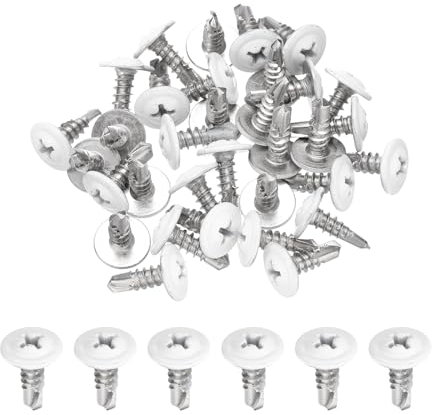 sourcing map 30Pcs M4.2x13mm White Pan Head Self Tapping Screws, 410 Stainless Steel Self Drilling Screws for Metal Sheet Metal Screw, Silver