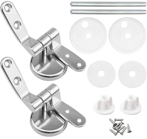 HM | Cerniere universali copriwater | Argento, lega di zinco e acciaio inox | Kit completo con viti e guarnizioni, installazione facile, design rotondo | Ricambio per sedili WC