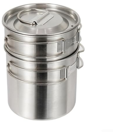 304 Stainless Steel Foldable Camping Pot Set with Two Pieces, Portable Design for Outdoor Adventures and Home Cooking