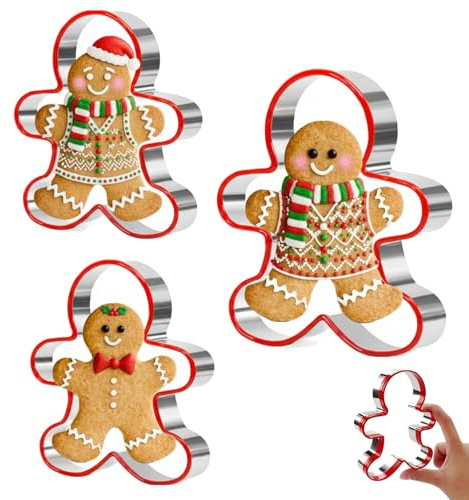 3 PCS Gingerbread Man Cutters,Gingerbread Man Cookie Cutters Set,Biscuit Cutter for DIY Chirstmas Party Decorations(Silver, Stainless Steel, Dishwasher Safe)