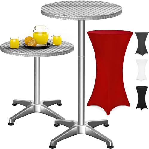 CASARIA® 3in1 Stehtisch mit Husse Höhenverstellbar 70 cm / 115 cm Hoch Aluminium Rund Ø60cm Wetterfest Outdoor Garten Bistro Biertisch Bar Party Rot