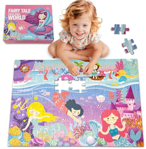 Kulveanju Kinder Puzzle ab 4 5 6 Jahre, 96 Teile Bodenpuzzle Die Meereswelt, Große Kinderpuzzle Spielzeug Rechteckig in Form, Puzzle für Jungen und Mädchen 3-7 Jährige Geschenk, 60x42 cm